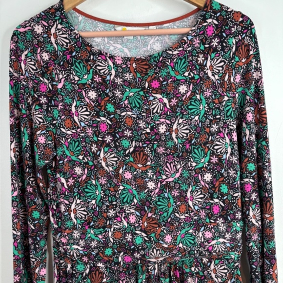 Boden Abigail Dress 8 Long Sleeve Leaf Print Stretch Jersey Pockets Thanksgiving - Picture 5 of 14